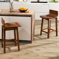 24.5 Inch Swivel Wooden Bar Stools Set of 2 with Rubber Wood Legs and Low Back-Walnut - Walnut - Bar Stools
