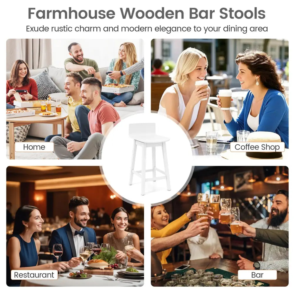 24.5 Inch Swivel Wooden Bar Stools Set of 4 with Rubber Wood Legs and Low Back-White - White - Bar Stools