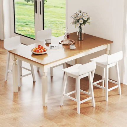 24.5 Inch Swivel Wooden Bar Stools Set of 4 with Rubber Wood Legs and Low Back-White Costway