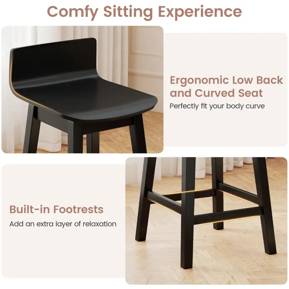 24.5 Inch Swivel Wooden Bar Stools Set of 4 with Rubber Wood Legs and Low Back-Black Costway