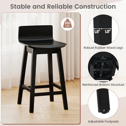 24.5 Inch Swivel Wooden Bar Stools Set of 4 with Rubber Wood Legs and Low Back-Black Costway