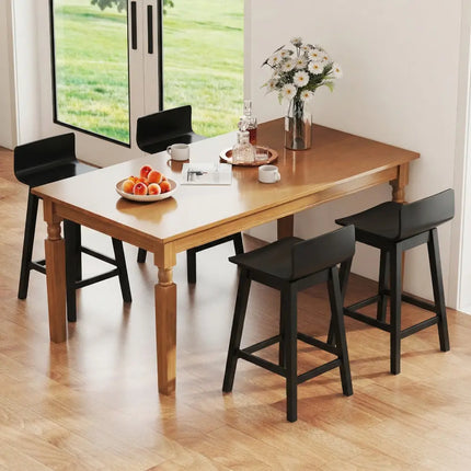 24.5 Inch Swivel Wooden Bar Stools Set of 4 with Rubber Wood Legs and Low Back-Black Costway
