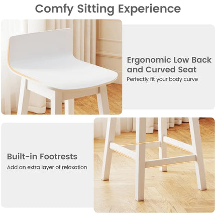 24.5 Inch Swivel Wooden Bar Stools Set of 4 with Rubber Wood Legs and Low Back-White Costway