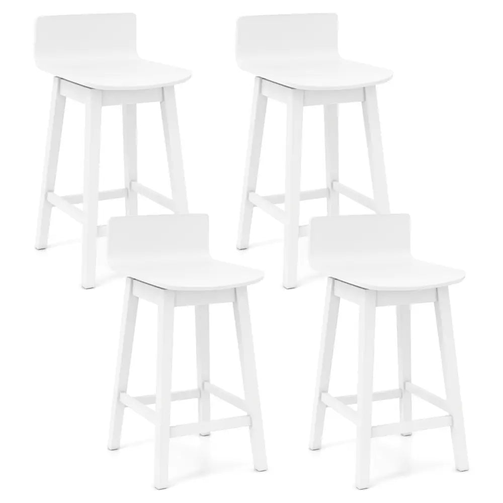 24.5 Inch Swivel Wooden Bar Stools Set of 4 with Rubber Wood Legs and Low Back-White Costway