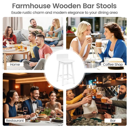 24.5 Inch Swivel Wooden Bar Stools Set of 4 with Rubber Wood Legs and Low Back-White Costway