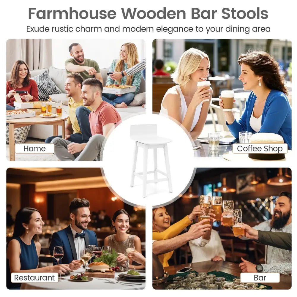 24.5 Inch Swivel Wooden Bar Stools Set of 4 with Rubber Wood Legs and Low Back-White Costway