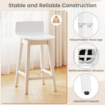 24.5 Inch Swivel Wooden Bar Stools Set of 4 with Rubber Wood Legs and Low Back-White Costway