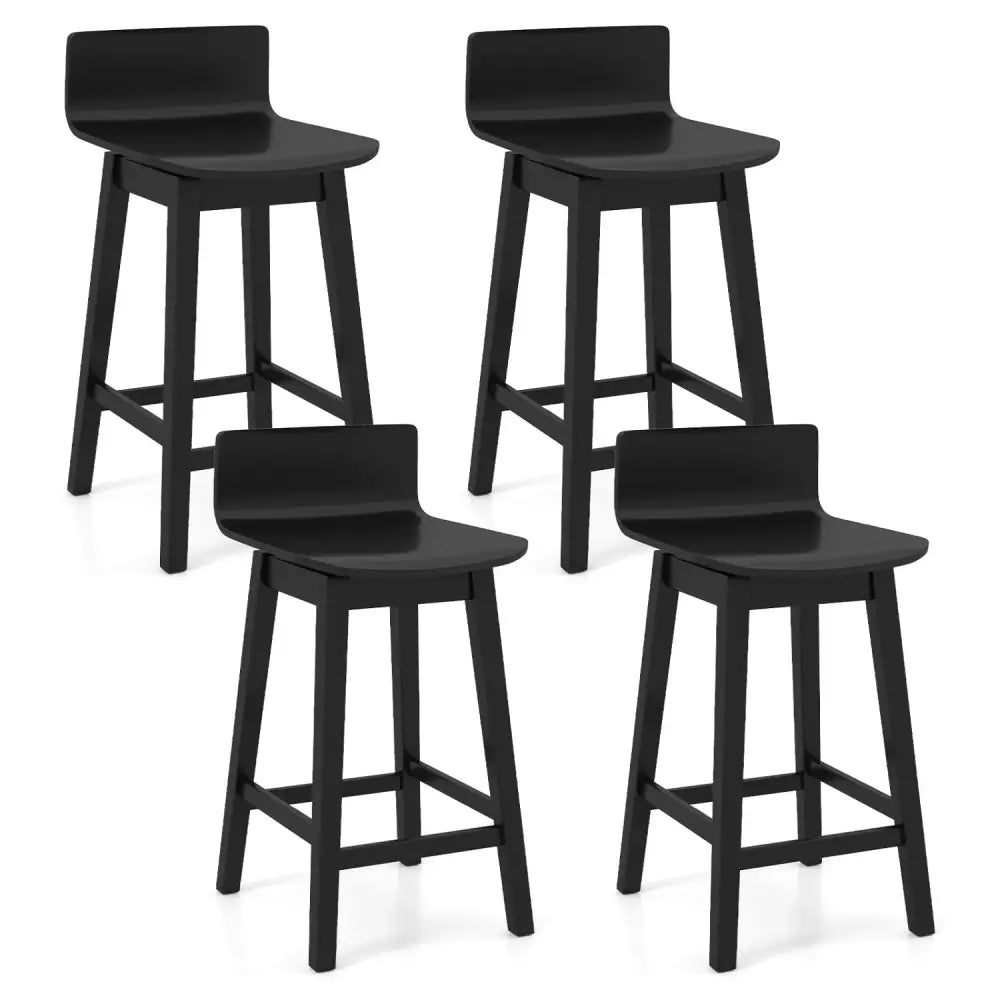 24.5 Inch Swivel Wooden Bar Stools Set of 4 with Rubber Wood Legs and Low Back-Black Costway