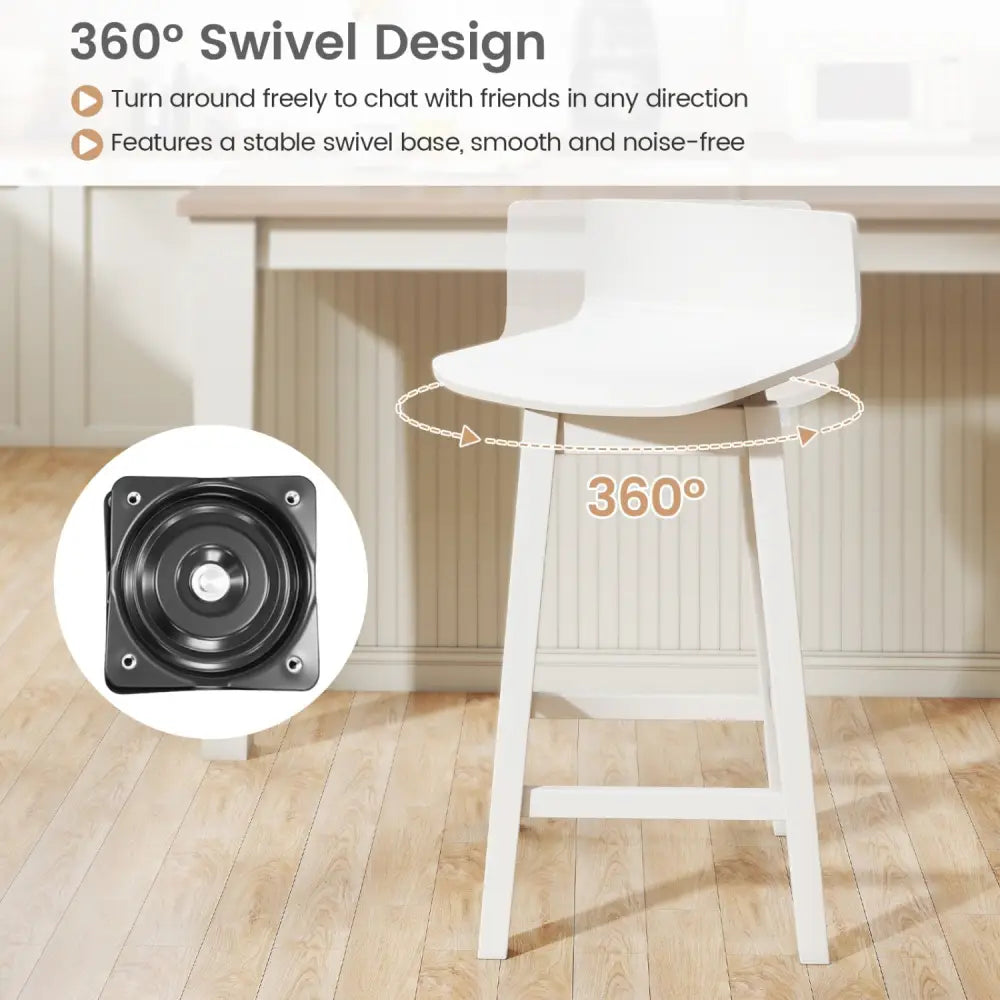 24.5 Inch Swivel Wooden Bar Stools Set of 4 with Rubber Wood Legs and Low Back-White Costway