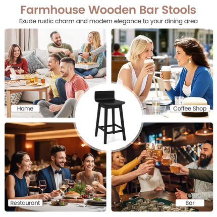 24.5 Inch Swivel Wooden Bar Stools Set of 4 with Rubber Wood Legs and Low Back-Black Costway