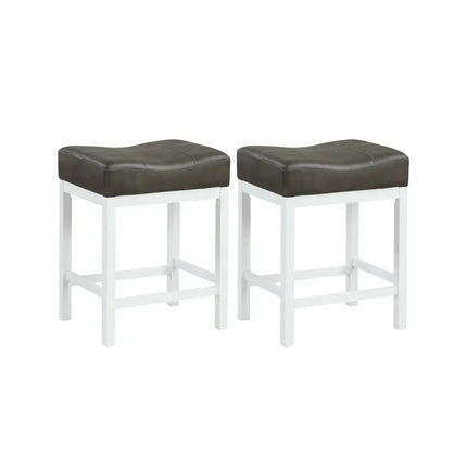 24.5 Inches Linen Fabric Saddle Stools Set of 2 with Cushioned Seat-Black and White Costway