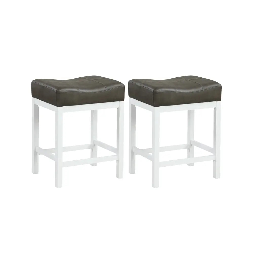 24.5 Inches Linen Fabric Saddle Stools Set of 2 with Cushioned Seat-Black and White Costway