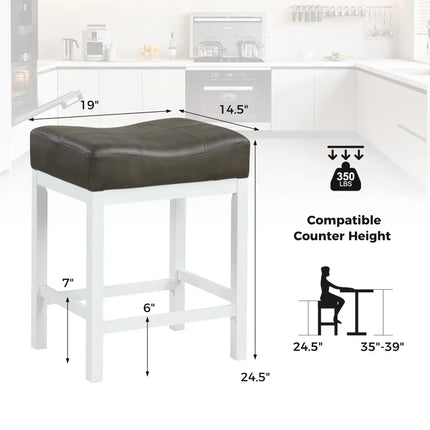 24.5 Inches Linen Fabric Saddle Stools Set of 2 with Cushioned Seat-Black and White Costway
