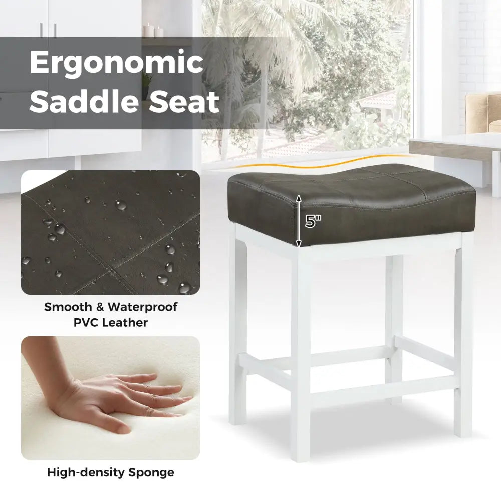 24.5 Inches Linen Fabric Saddle Stools Set of 2 with Cushioned Seat-Black and White Costway