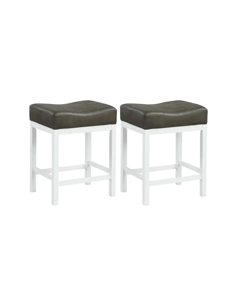 24.5 Inches Linen Fabric Saddle Stools Set of 2 with Cushioned Seat-Black and White - Black & White - Bar Stools