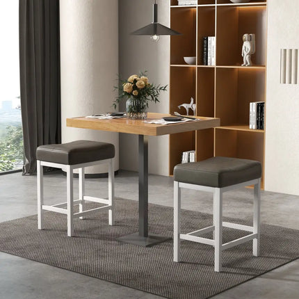 24.5 Inches Linen Fabric Saddle Stools Set of 2 with Cushioned Seat-Black and White Costway