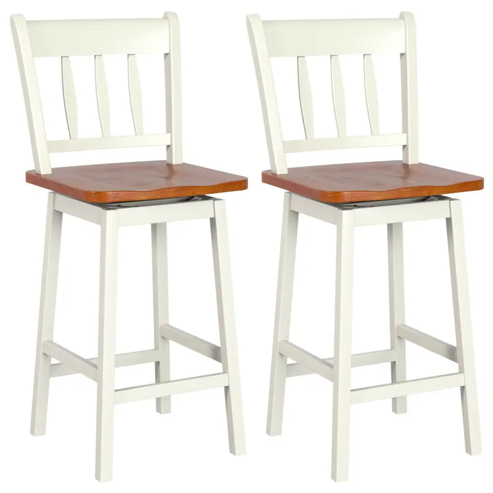 24.5 Inches Set of 2 Swivel Bar Stools with 360° Swiveling-White - White - Bar Stools