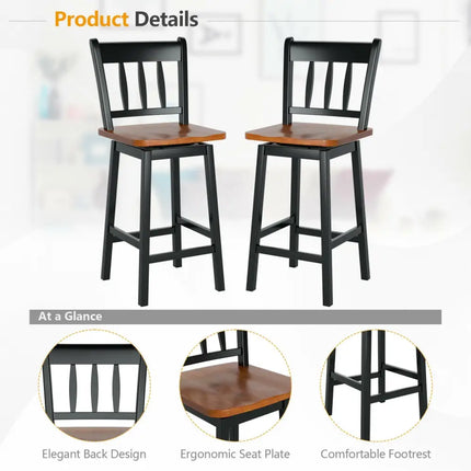 24.5 Inches Set of 2 Swivel Bar Stools with 360Â° Swiveling-Black Costway