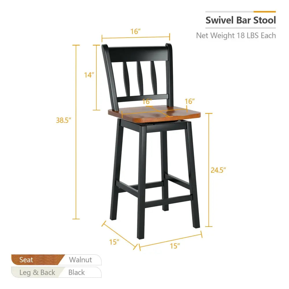 24.5 Inches Set of 2 Swivel Bar Stools with 360Â° Swiveling-Black Costway