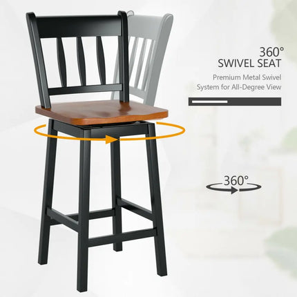 24.5 Inches Set of 2 Swivel Bar Stools with 360Â° Swiveling-Black Costway