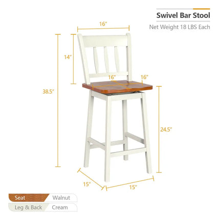24.5 Inches Set of 2 Swivel Bar Stools with 360Â° Swiveling-White Costway