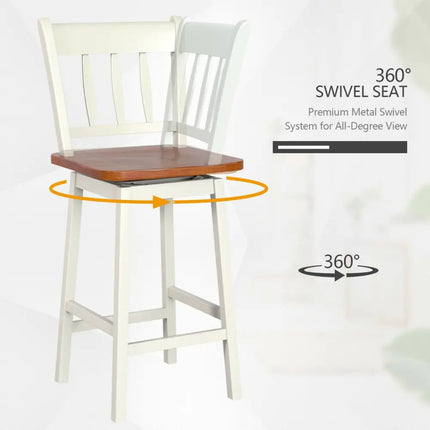 24.5 Inches Set of 2 Swivel Bar Stools with 360Â° Swiveling-White Costway
