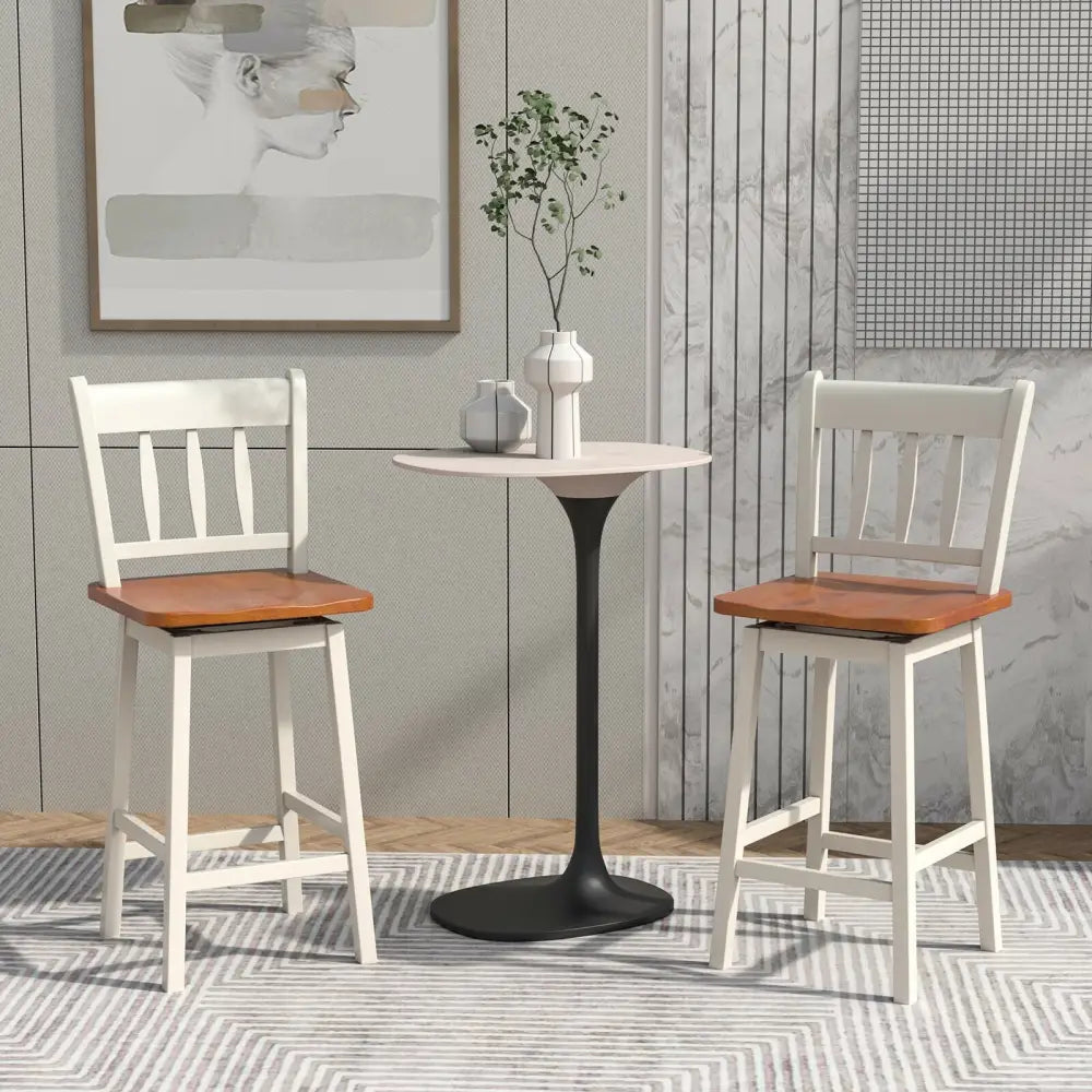 24.5 Inches Set of 2 Swivel Bar Stools with 360Â° Swiveling-White Costway