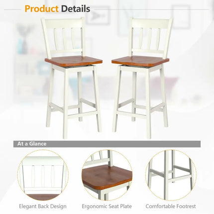 24.5 Inches Set of 2 Swivel Bar Stools with 360Â° Swiveling-White Costway