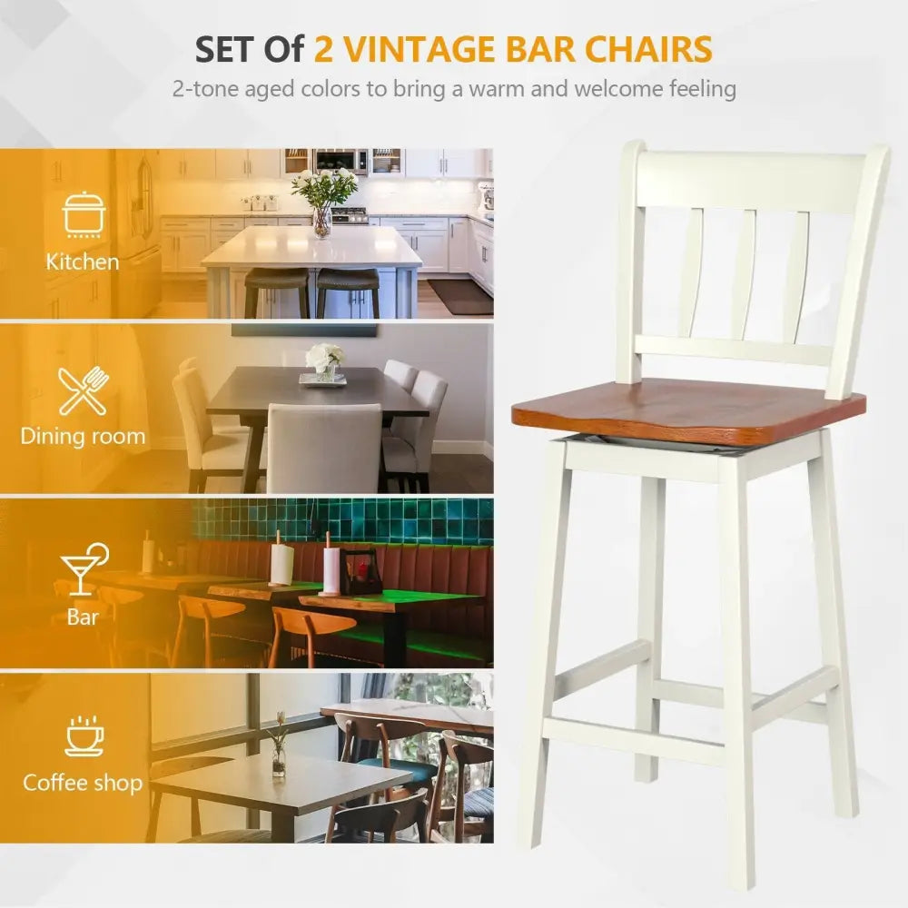 24.5 Inches Set of 2 Swivel Bar Stools with 360Â° Swiveling-White Costway