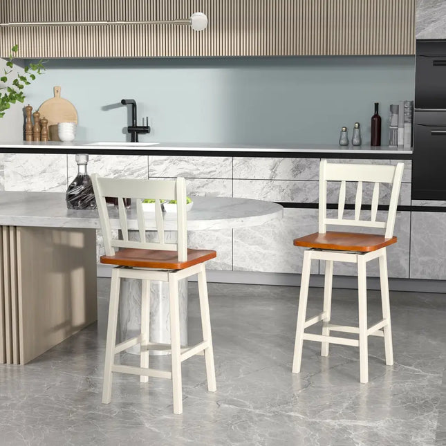 24.5 Inches Set of 2 Swivel Bar Stools with 360Â° Swiveling-White Costway