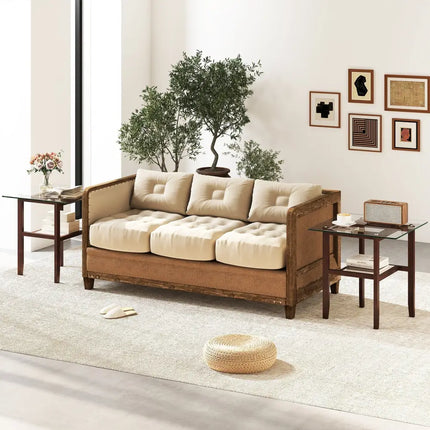 24 Inch 2-Tier Square Glass Coffee Table Center Table with Storage Shelf-Brown Costway