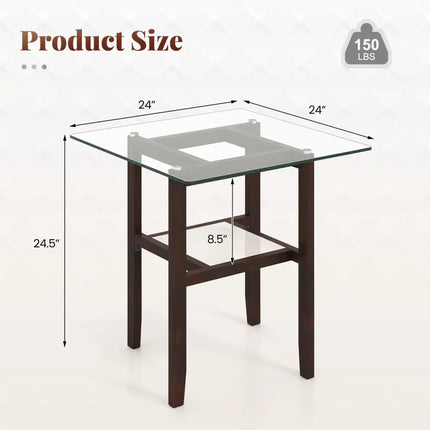 24 Inch 2-Tier Square Glass Coffee Table Center Table with Storage Shelf-Brown Costway