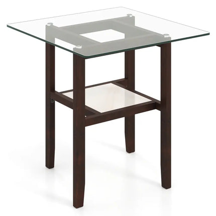 24 Inch 2-Tier Square Glass Coffee Table Center Table with Storage Shelf-Brown Costway