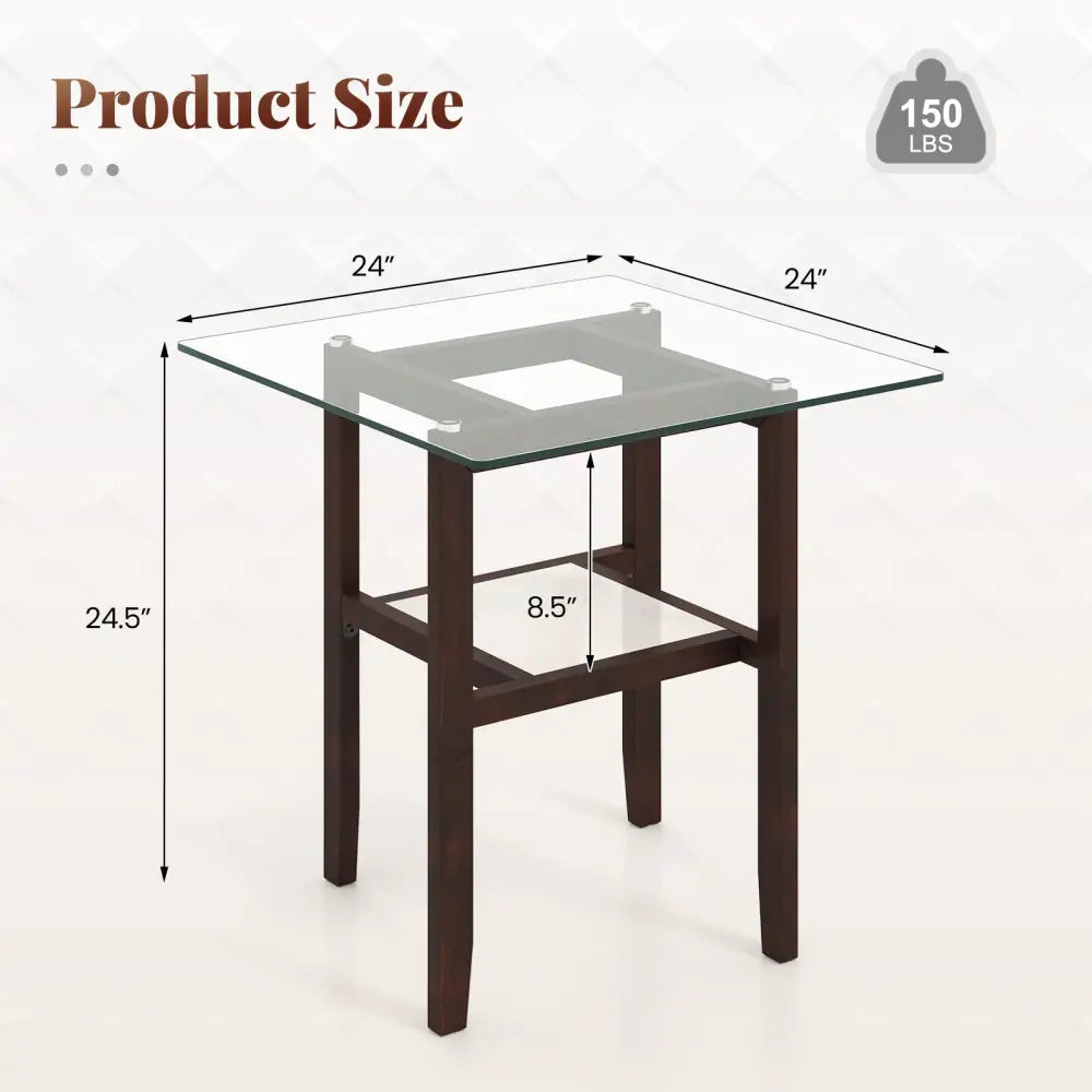 24 Inch 2-Tier Square Glass Coffee Table Center Table with Storage Shelf-Brown - Brown - End & Side Tables