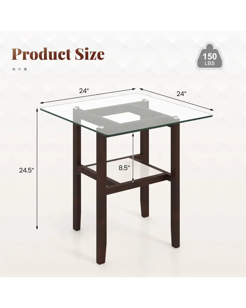 24 Inch 2-Tier Square Glass Coffee Table Center Table with Storage Shelf-Brown - Brown - End & Side Tables