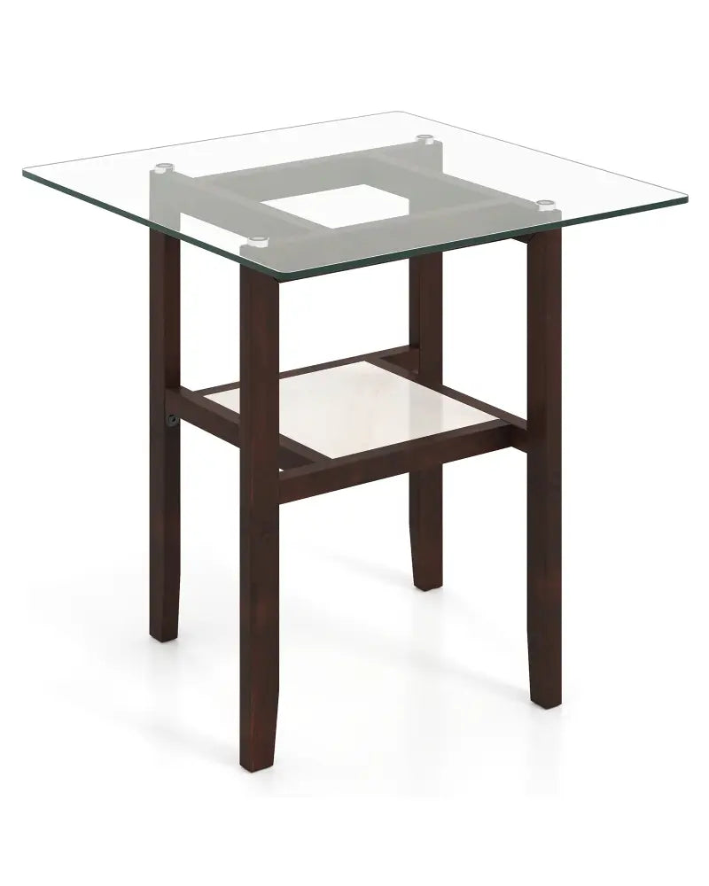 24 Inch 2-Tier Square Glass Coffee Table Center Table with Storage Shelf-Brown - Brown - End & Side Tables