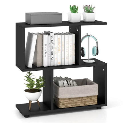 24 Inch 3-Tier Geometric Bookshelf with Thick Foot Pads-Black Costway