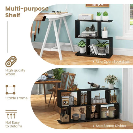24 Inch 3-Tier Geometric Bookshelf with Thick Foot Pads-Black Costway