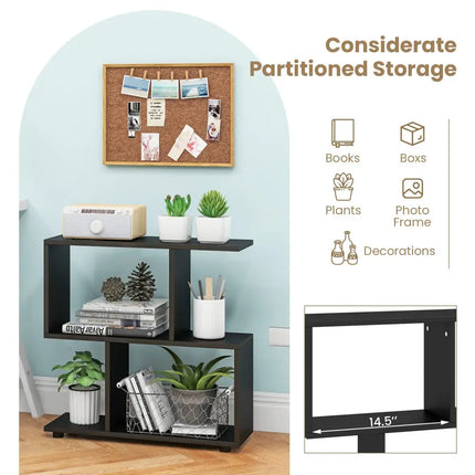 24 Inch 3-Tier Geometric Bookshelf with Thick Foot Pads-Black Costway