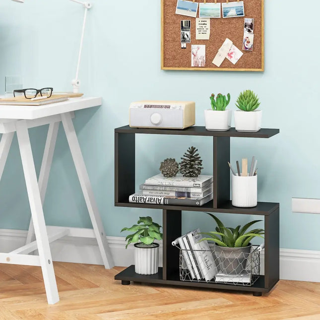 24 Inch 3-Tier Geometric Bookshelf with Thick Foot Pads-Black Costway