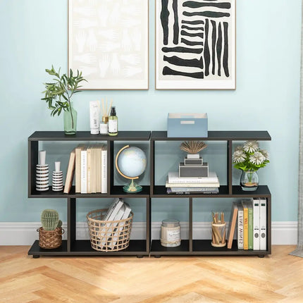 24 Inch 3-Tier Geometric Bookshelf with Thick Foot Pads-Black Costway