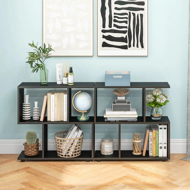 24 Inch 3-Tier Geometric Bookshelf with Thick Foot Pads-Black Costway