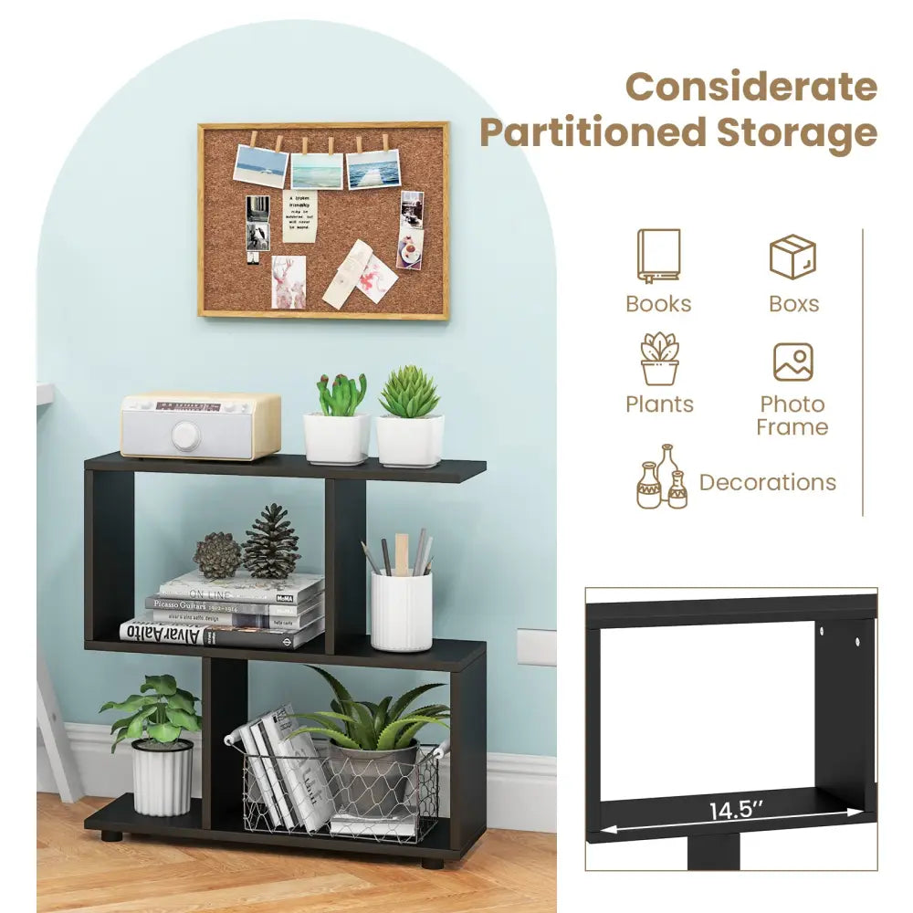 24 Inch 3-Tier Geometric Bookshelf with Thick Foot Pads-Black - Black - Bookcases