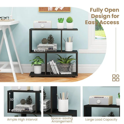 24 Inch 3-Tier Geometric Bookshelf with Thick Foot Pads-Black Costway