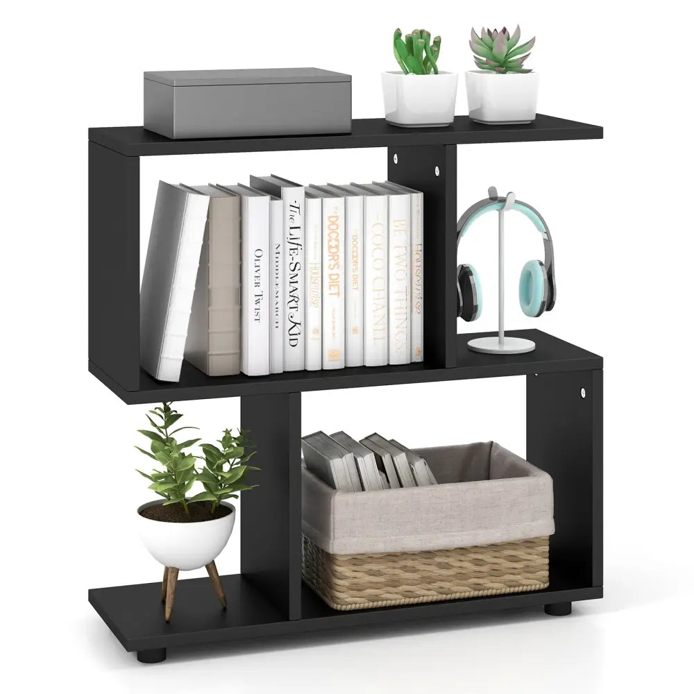 24 Inch 3-Tier Geometric Bookshelf with Thick Foot Pads-Black - Black - Bookcases