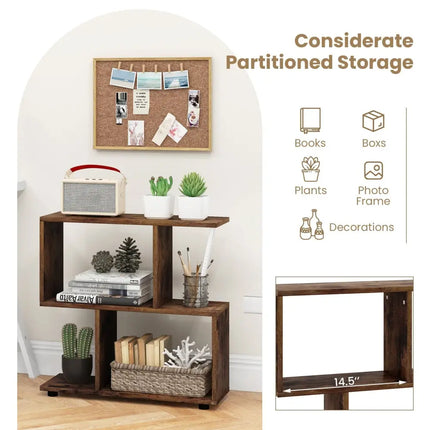 24 Inch 3-Tier Geometric Bookshelf with Thick Foot Pads-Brown Costway