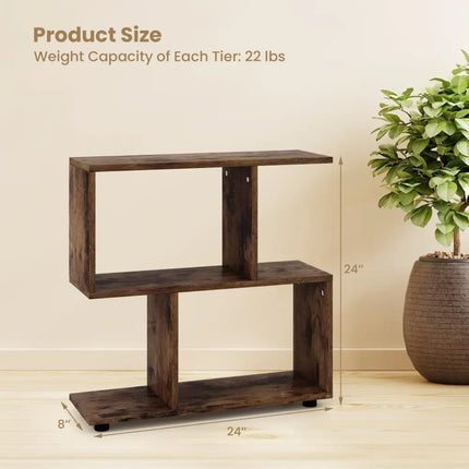 24 Inch 3-Tier Geometric Bookshelf with Thick Foot Pads-Brown Costway