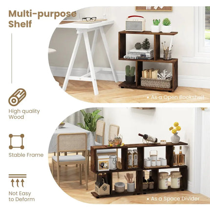 24 Inch 3-Tier Geometric Bookshelf with Thick Foot Pads-Brown Costway