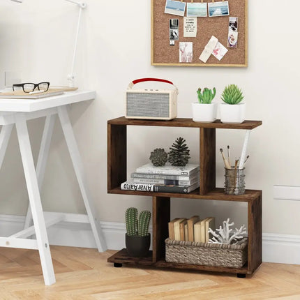 24 Inch 3-Tier Geometric Bookshelf with Thick Foot Pads-Brown Costway