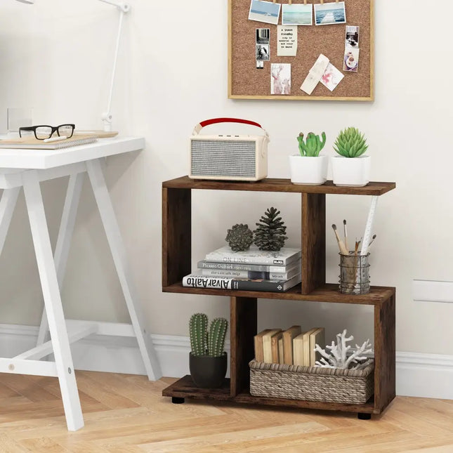 24 Inch 3-Tier Geometric Bookshelf with Thick Foot Pads-Brown Costway